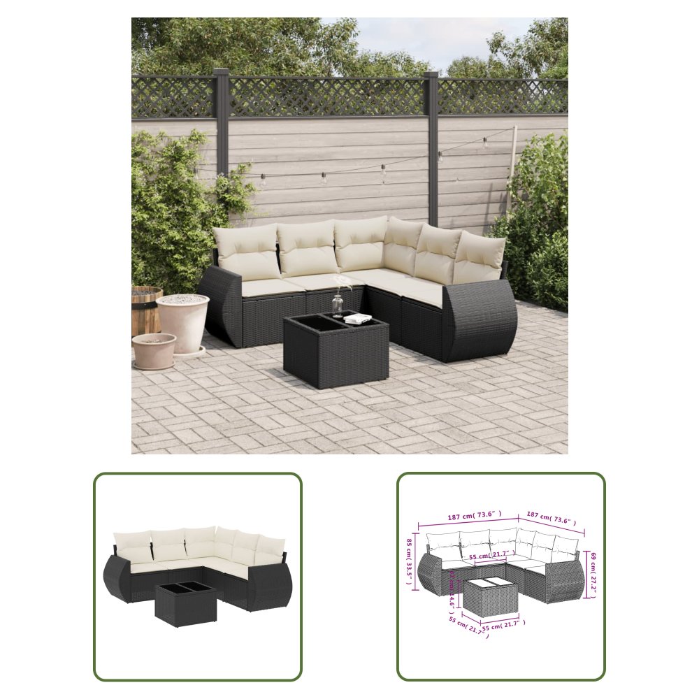 The Living Store 6-cz. zestaw mebli ogrodowych z poduszkami - czarny polirattan - Sofa Ogrodowa
