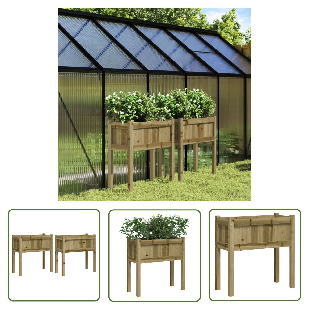 The Living Store Donice ogrodowe na nogach - 2 szt. - impregnowane drewno sosnowe - Doniczka