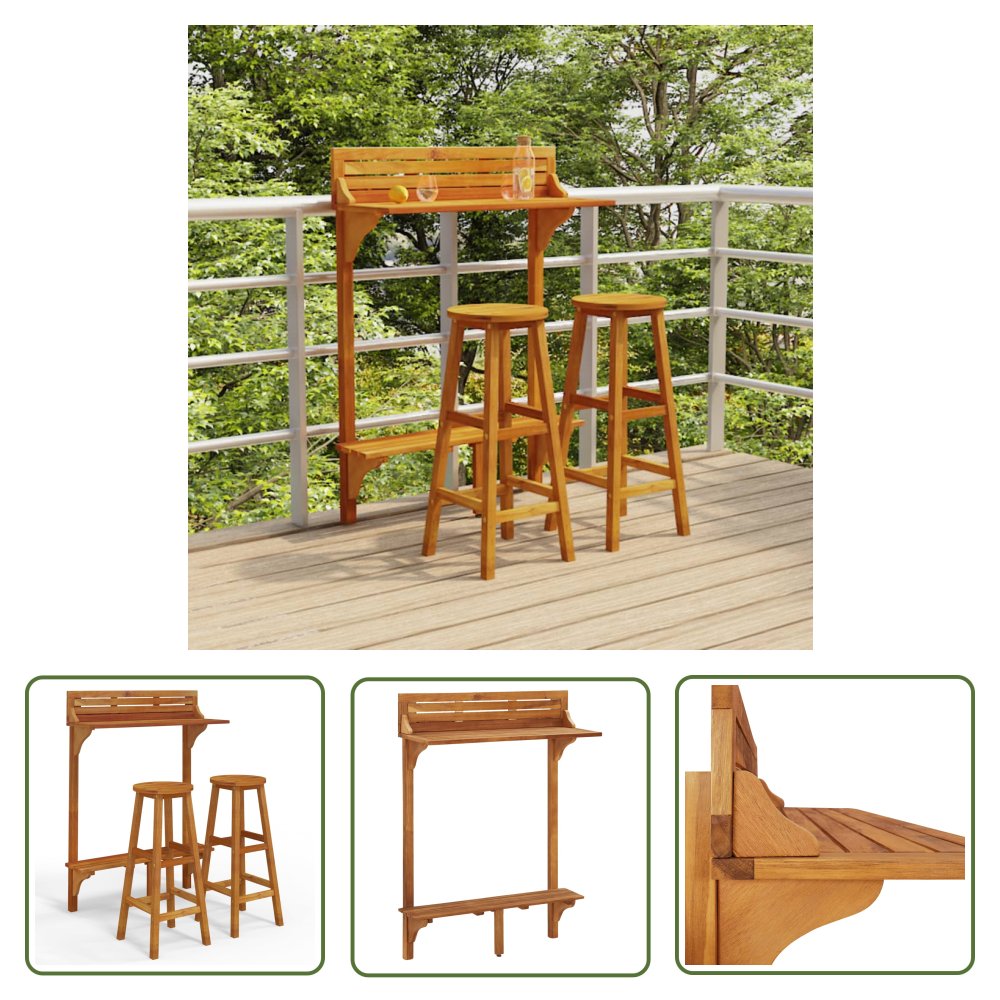 The Living Store 3-cz. zestaw mebli barowych na balkon - lite drewno akacjowe - Zestaw Barowy Na Balkon