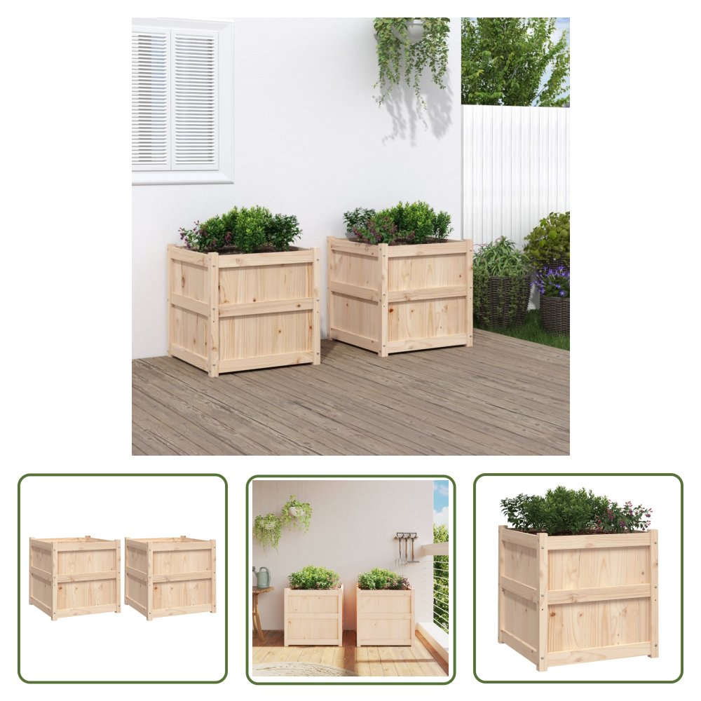 The Living Store Donice ogrodowe - 2 szt. - lite drewno sosnowe - Donica