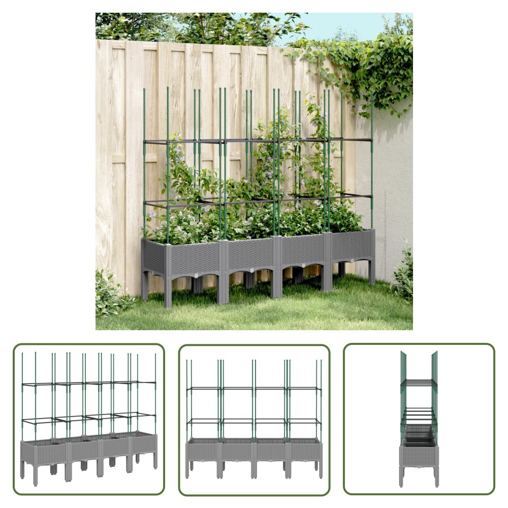 The Living Store Donica ogrodowa z kratką - jasnoszara - 160x40x142 -5 cm - PP - Skrzynia Na Rośliny