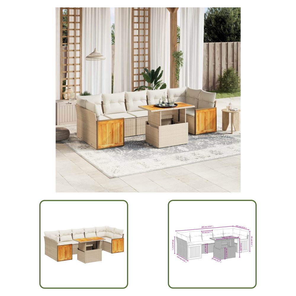 The Living Store 8-cz. zestaw mebli ogrodowych z poduszkami - beżowy - polirattan - Sofa Ogrodowa
