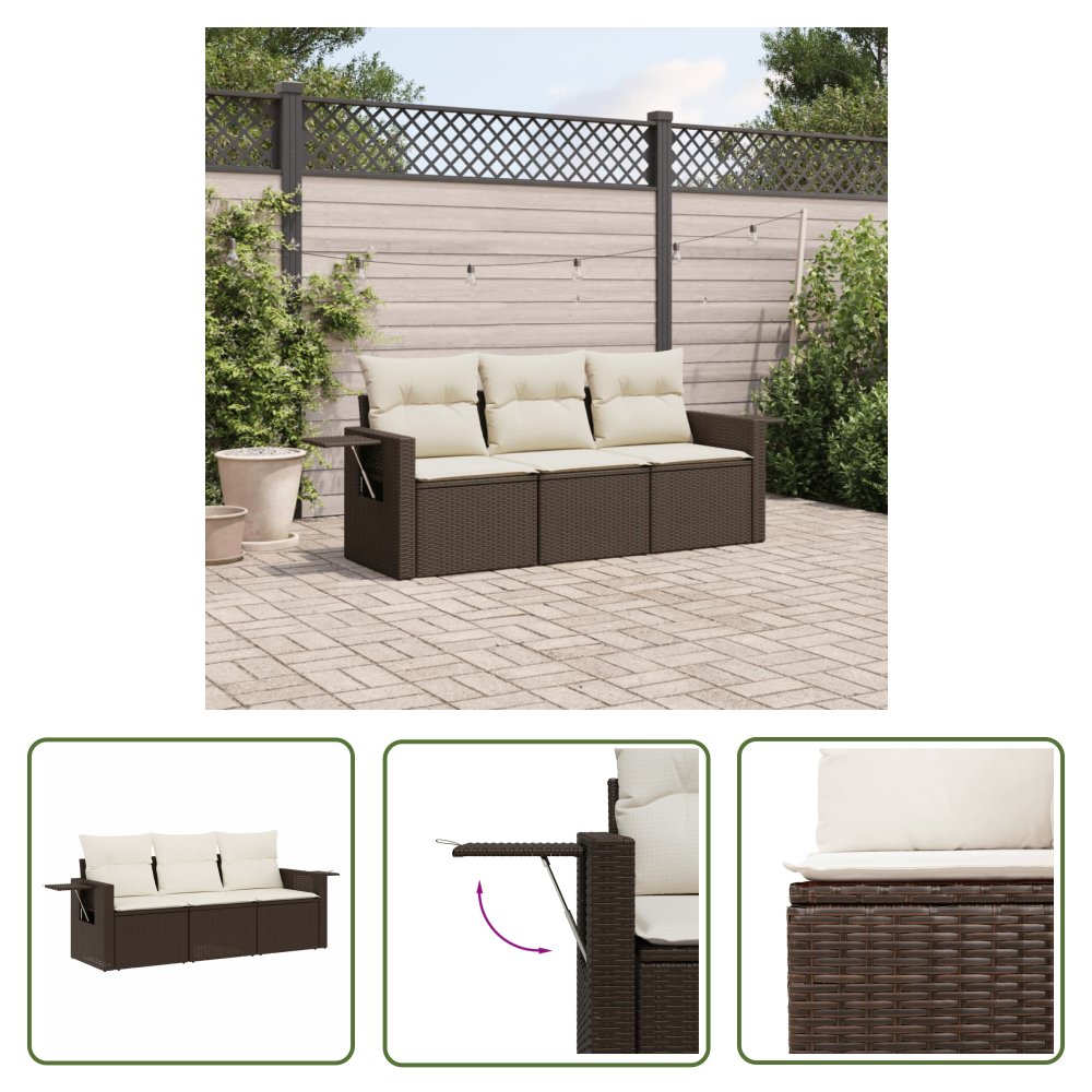 The Living Store 3-cz. zestaw wypoczynkowy do ogrodu - poduszki - brąz - polirattan - Sofa Ogrodowa