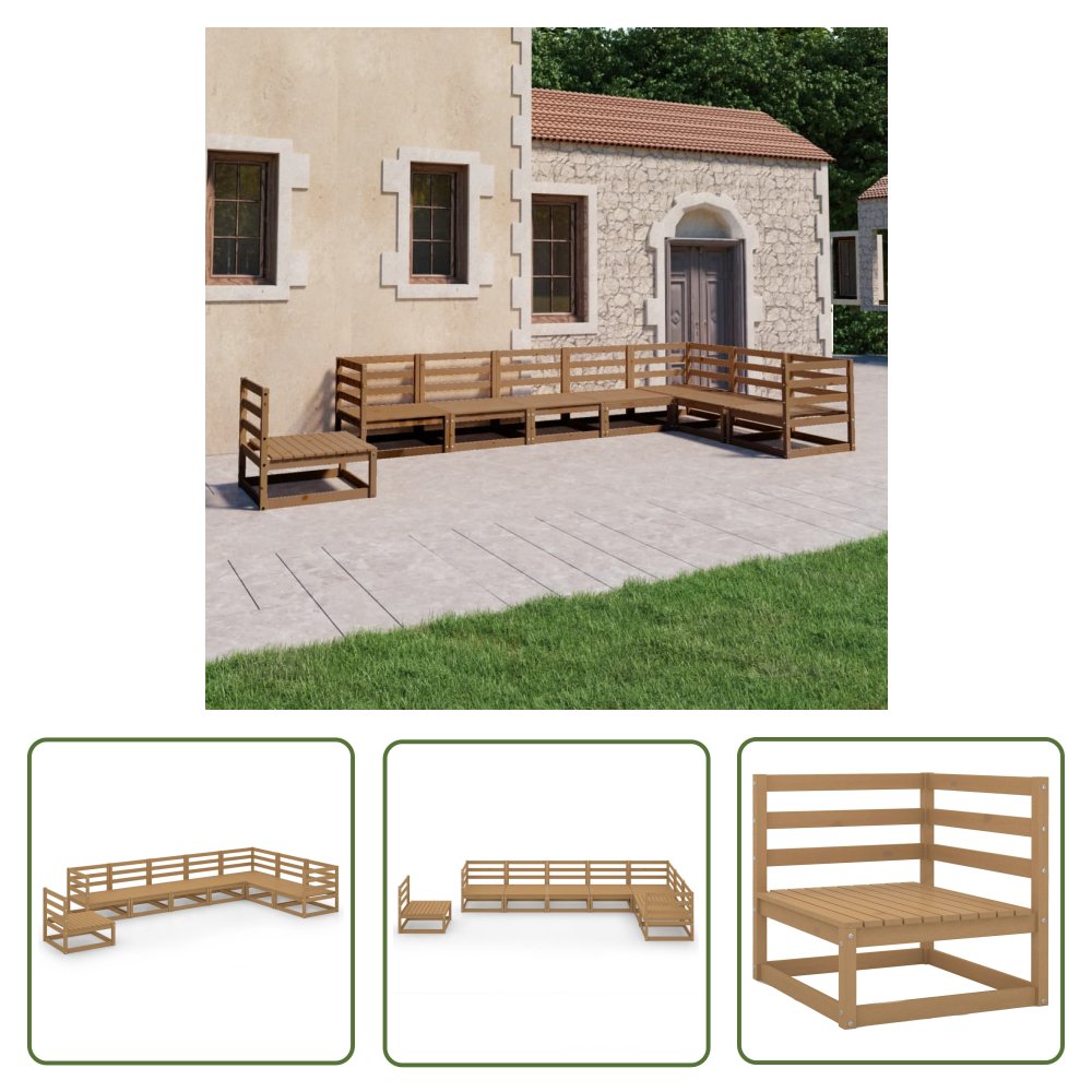 The Living Store 8-cz. zestaw wypoczynkowy do ogrodu - miodowy brąz - sosnowy - Zestaw Wypoczynkowy Do Ogrodu