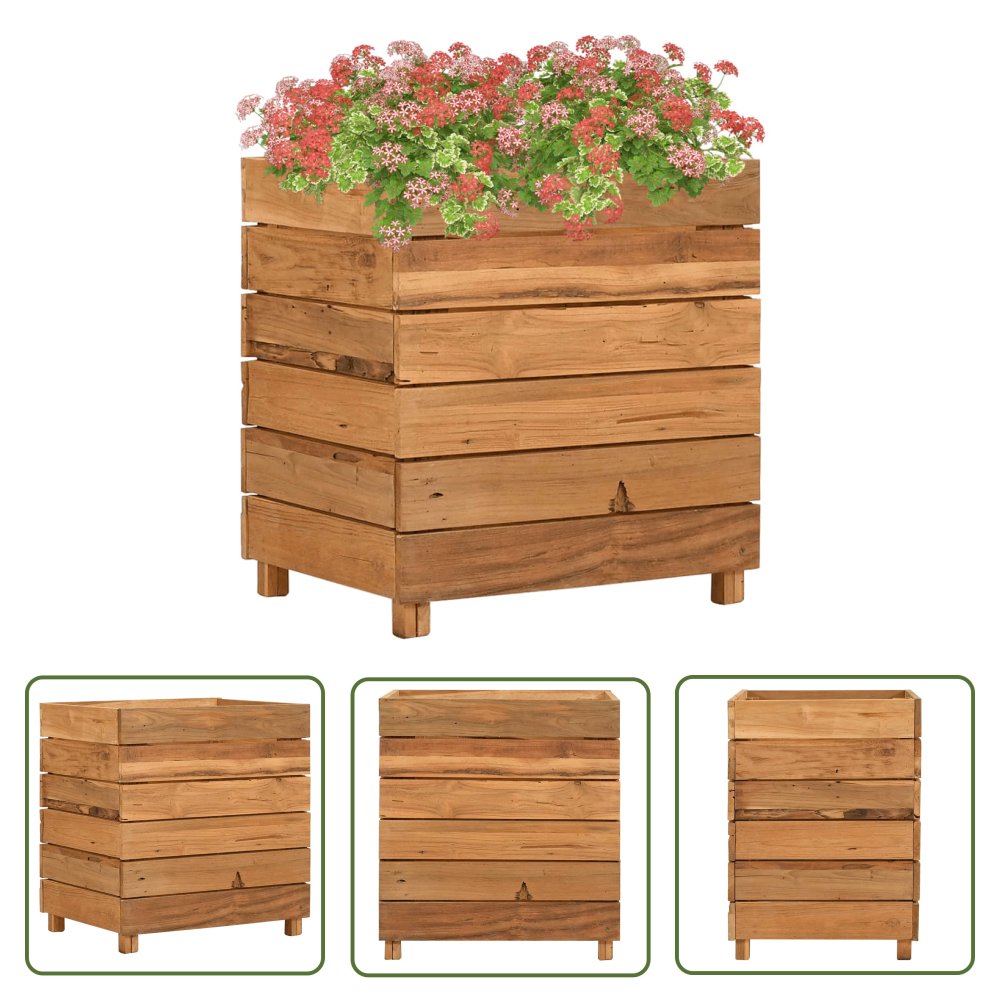 The Living Store Podwyższona donica 50x40x55 cm - drewno tekowe z recyklingu/stal - Podwyższona Donica
