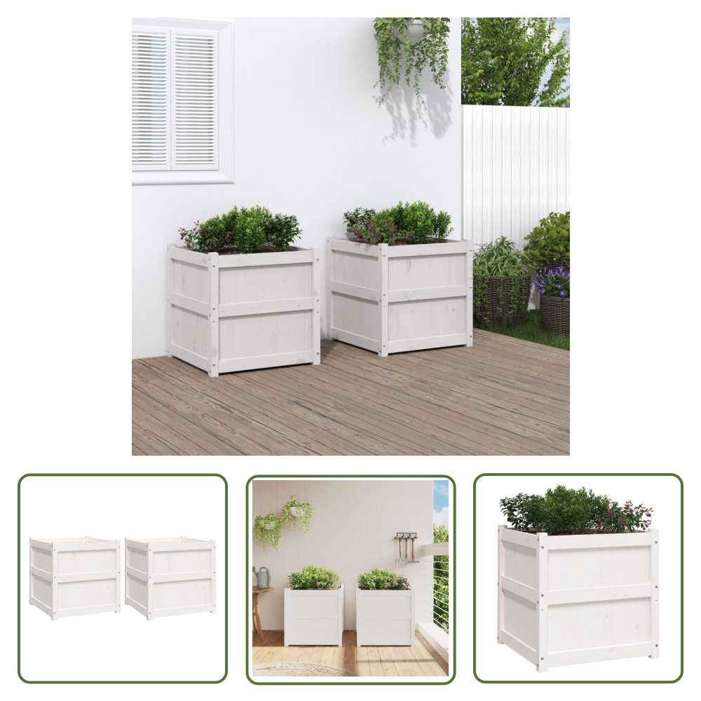 The Living Store Donice ogrodowe - 2 szt. - białe - lite drewno sosnowe - Donica