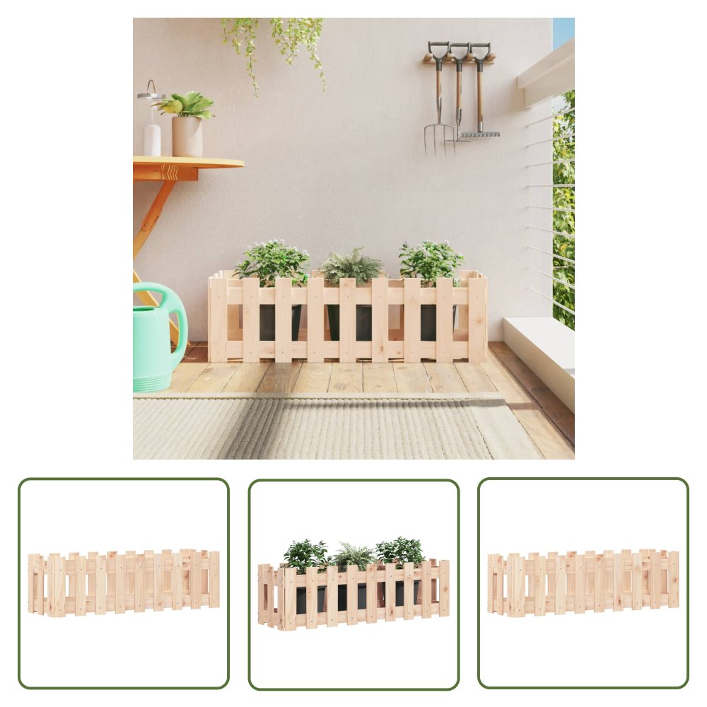 The Living Store Rabata ogrodowa z płotkiem - 100x30x30 cm - lite drewno sosnowe - Donica Ogrodowe
