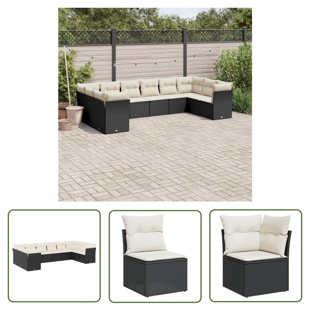 The Living Store 10-cz. zestaw wypoczynkowy do ogrodu - poduszki czarny rattan PE - Sofa Ogrodowa