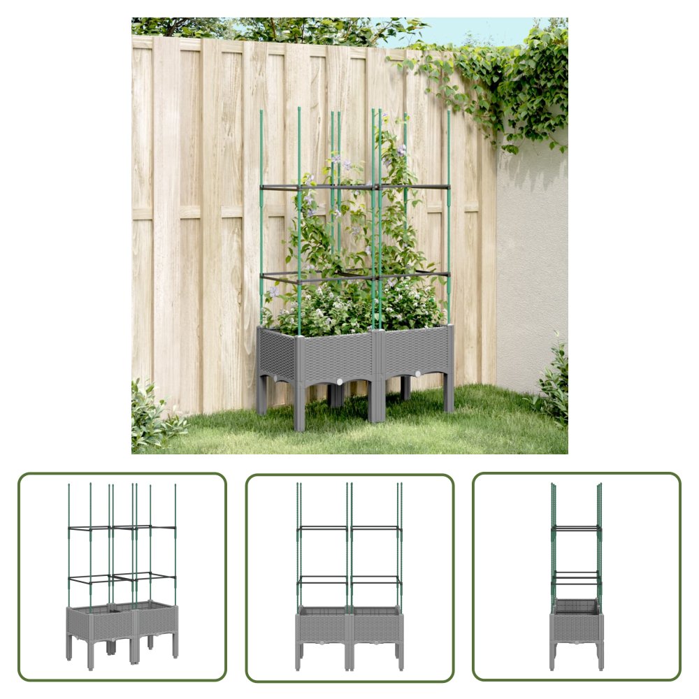 The Living Store Donica ogrodowa z kratką - jasnoszara - 80x40x142 -5 cm - PP - Skrzynia Na Rośliny