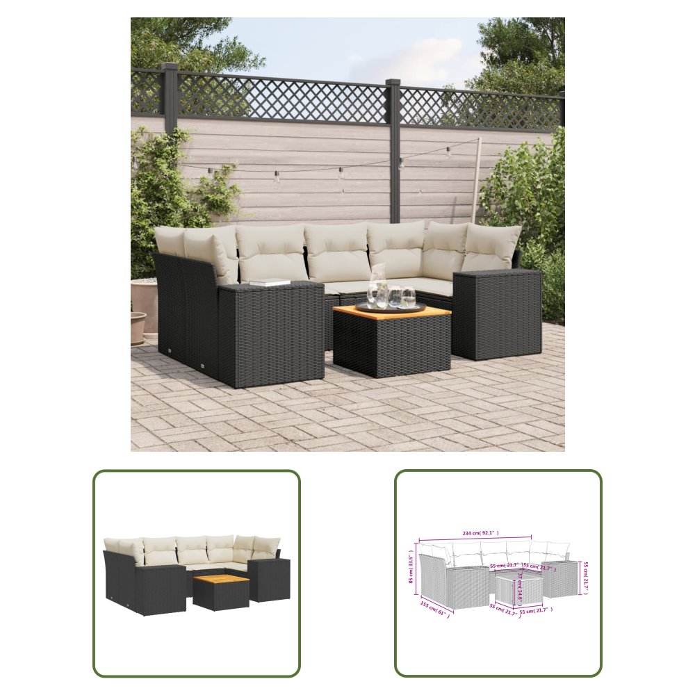 The Living Store 7-cz. zestaw wypoczynkowy do ogrodu - z poduszkami - czarny - Sofa Ogrodowa