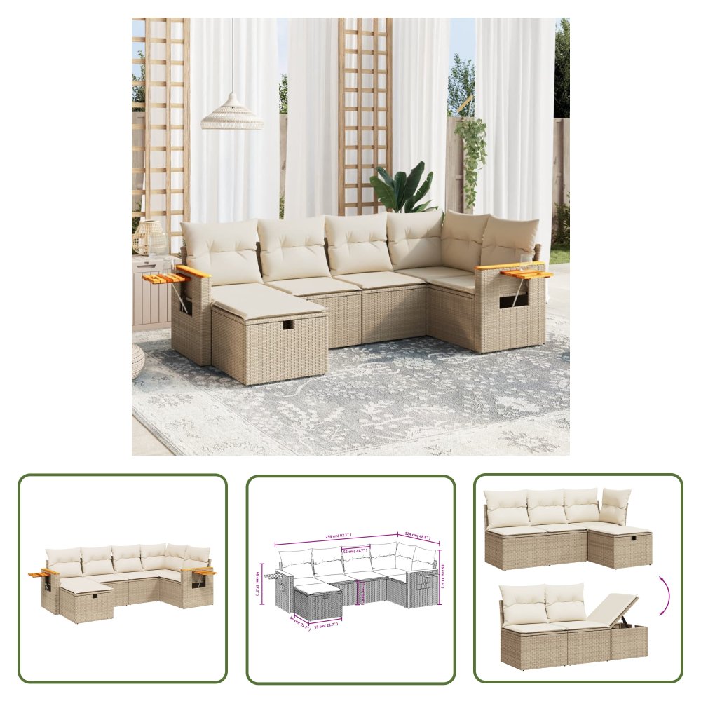 The Living Store 6-cz. zestaw mebli ogrodowych z poduszkami - beżowy - polirattan - Sofa Ogrodowa