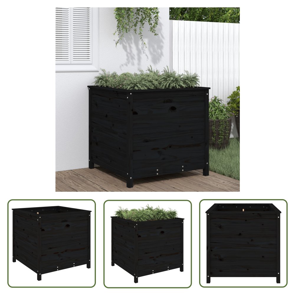 The Living Store Donica ogrodowa - czarna - 82 -5x82 -5x78 cm - lite drewno sosnowe - Donica Ogrodowa