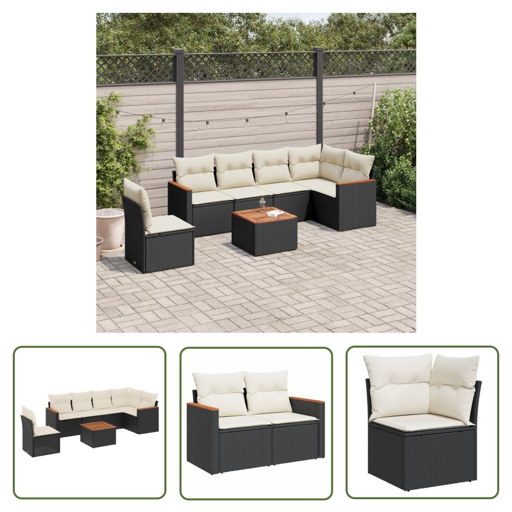 The Living Store 7-cz. zestaw wypoczynkowy do ogrodu - z poduszkami - czarny - Sofa Ogrodowa