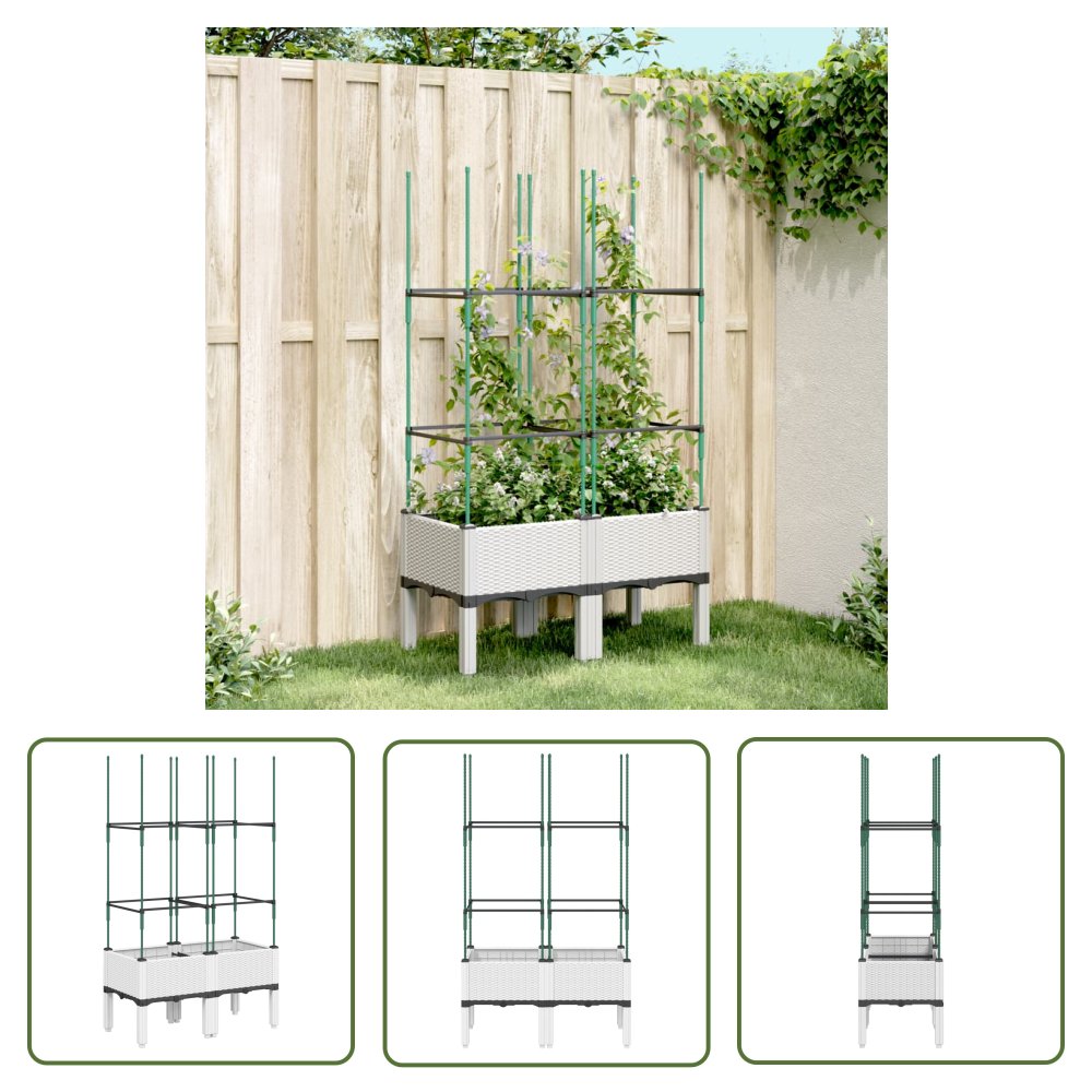 The Living Store Donica ogrodowa z kratką - biała - 80x40x142 -5 cm - PP - Skrzynia Na Rośliny