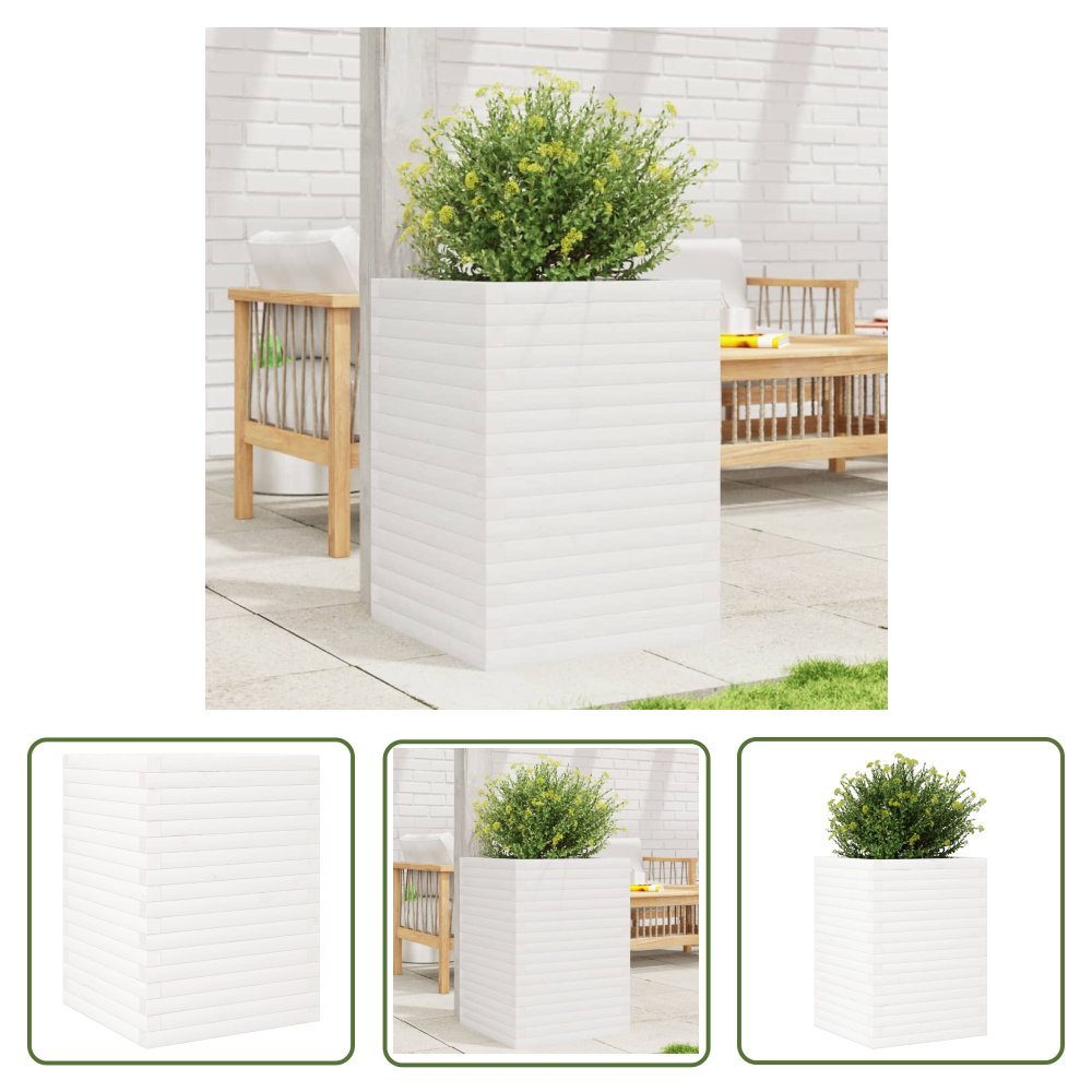 The Living Store Donica ogrodowa - biała - 50x50x68 -5 cm - lite drewno sosnowe - Donica Ogrodowa
