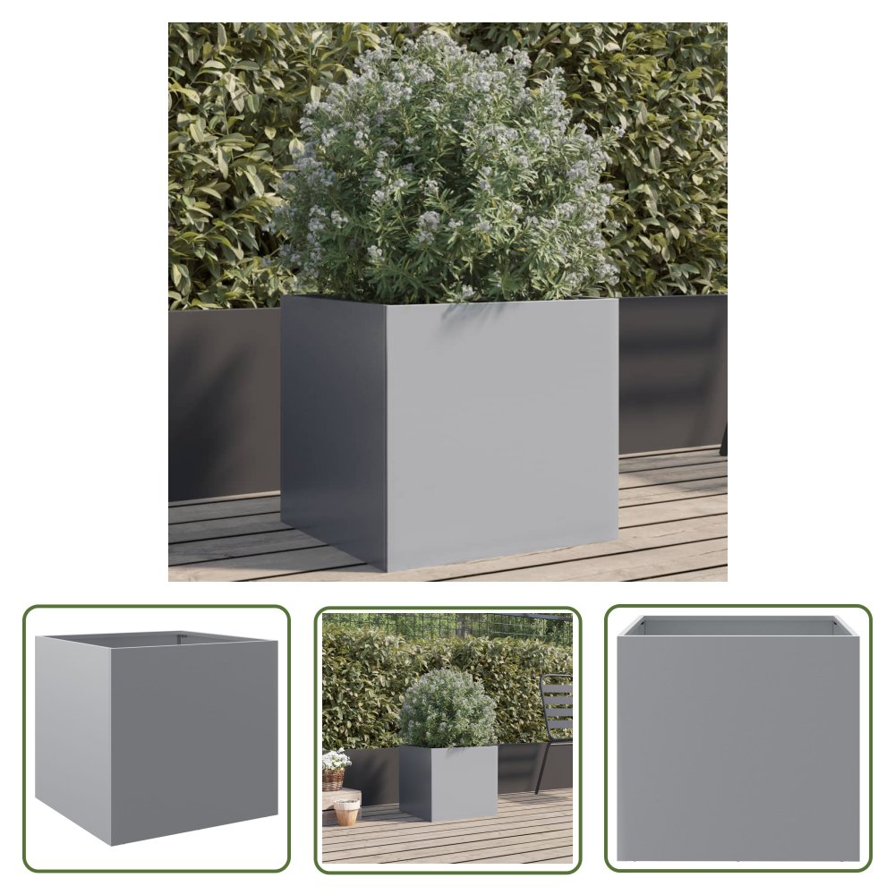 The Living Store Donica - srebrna - 42x40x39 cm - stal galwanizowana - Doniczka