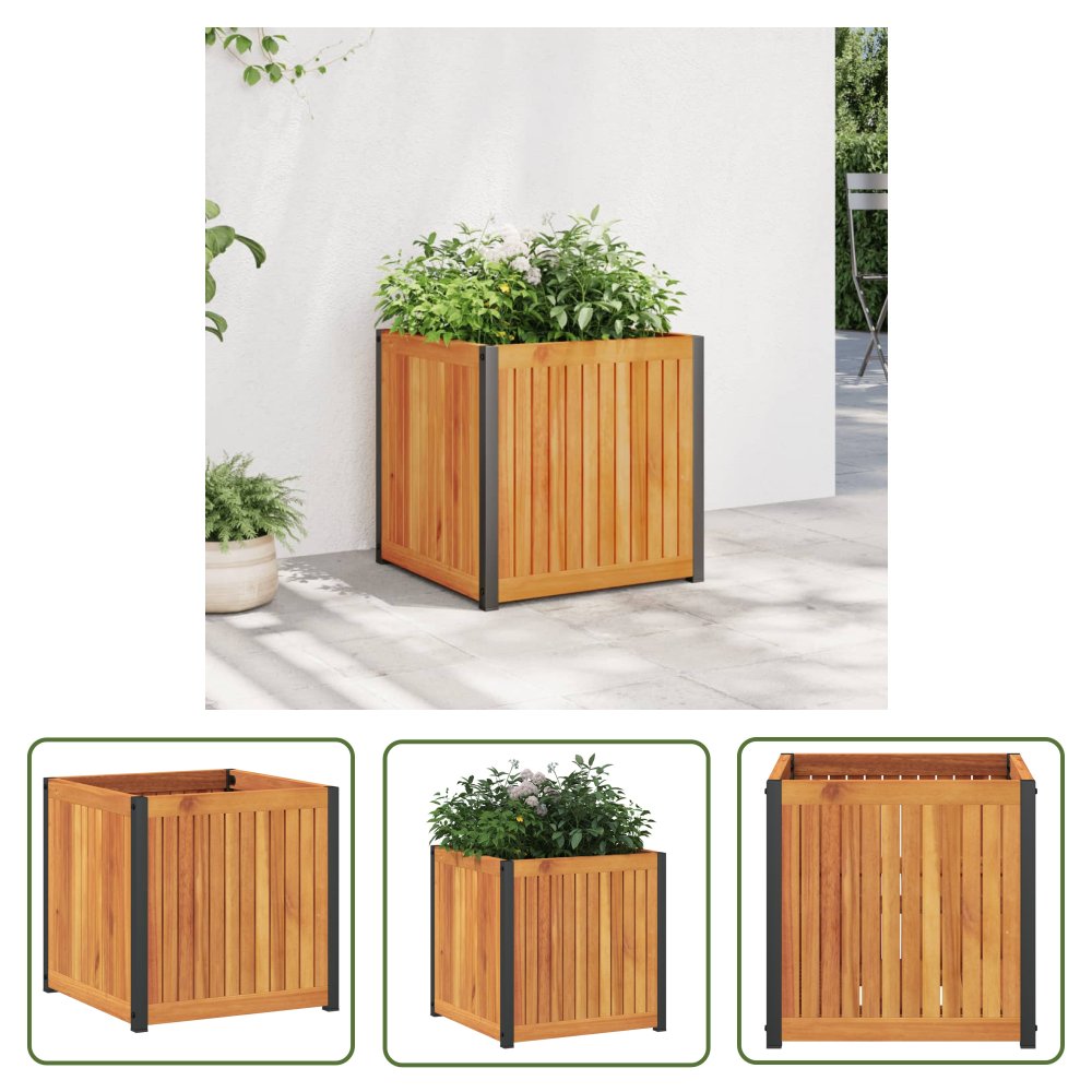 The Living Store Donica ogrodowa - 45x45x44 cm - lite drewno akacjowe i stal - Donica Ogrodowa