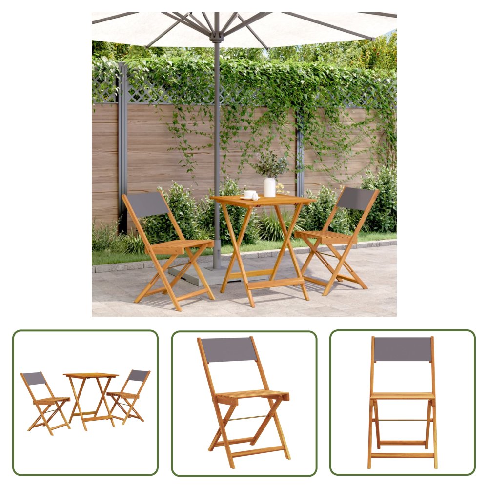 The Living Store 3-cz. zestaw mebli bistro - antracytowa tkanina i drewno - Zestaw Mebli Bistro