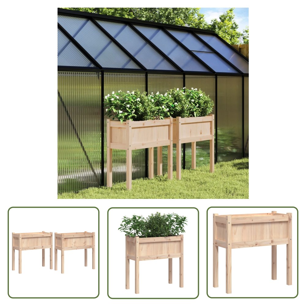 The Living Store Donice ogrodowe na nogach - 2 szt. - lite drewno sosnowe - Doniczka