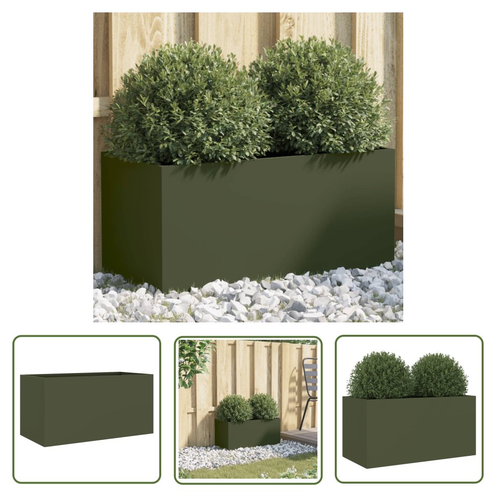 The Living Store Donica - oliwkowa - 62x30x29 cm - stal - Doniczka