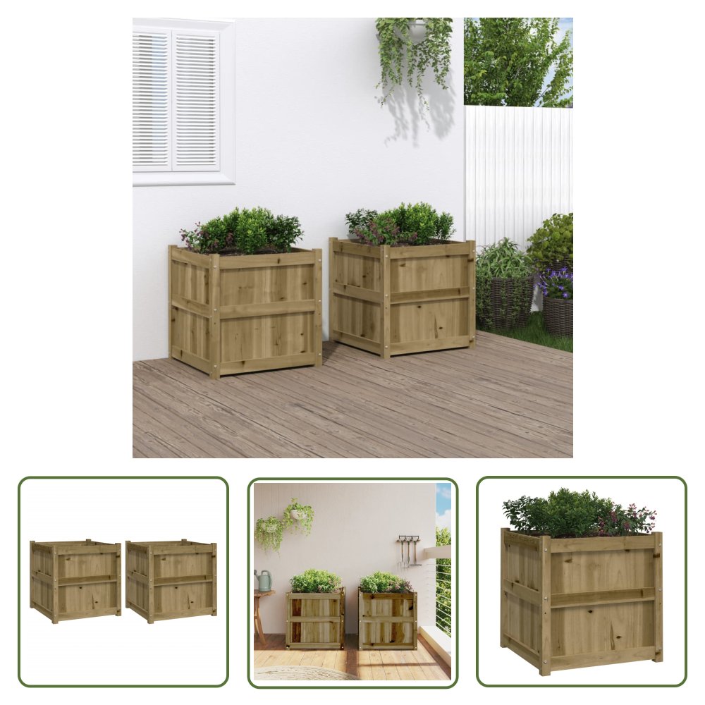 The Living Store Donice ogrodowe - 2 szt. - impregnowane drewno sosnowe - Donica