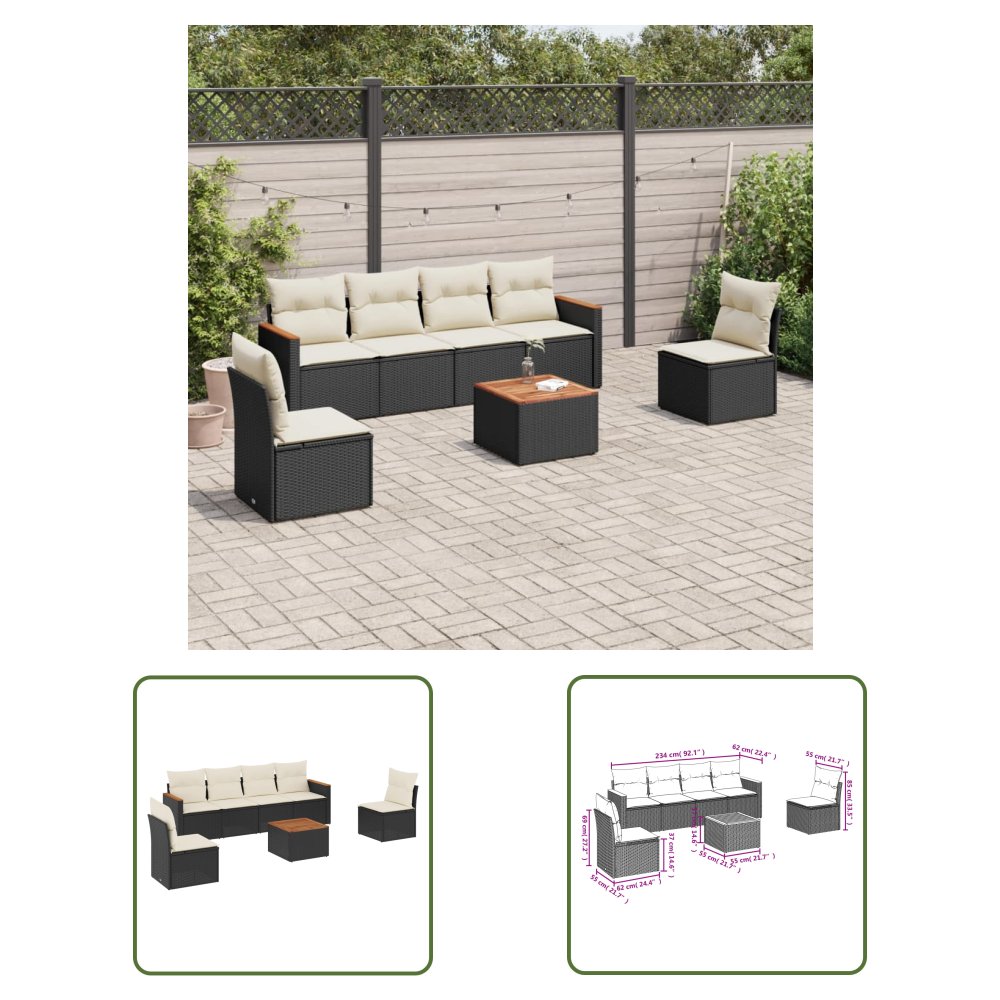 The Living Store 7-cz. zestaw wypoczynkowy do ogrodu - z poduszkami - czarny - Sofa Ogrodowa