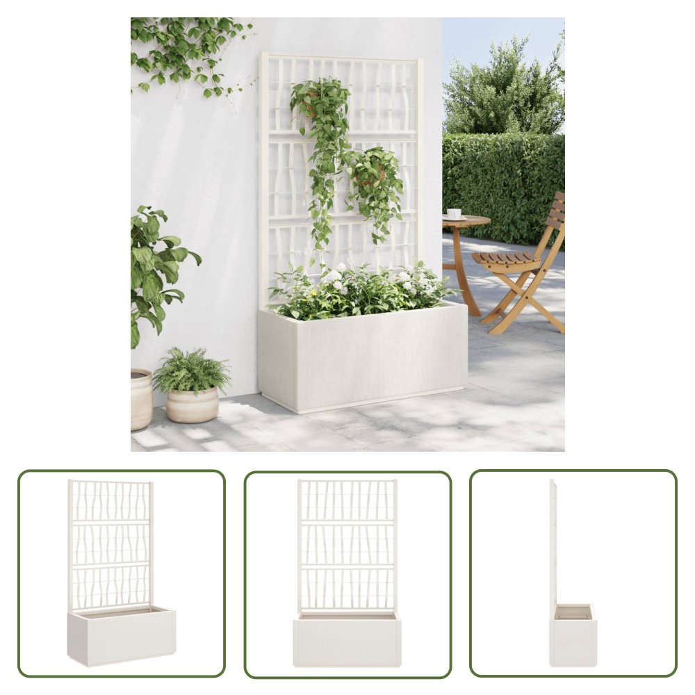 The Living Store Donica ogrodowa z kratką - biała - 80x36x140 cm - PP - Skrzynia Na Rośliny