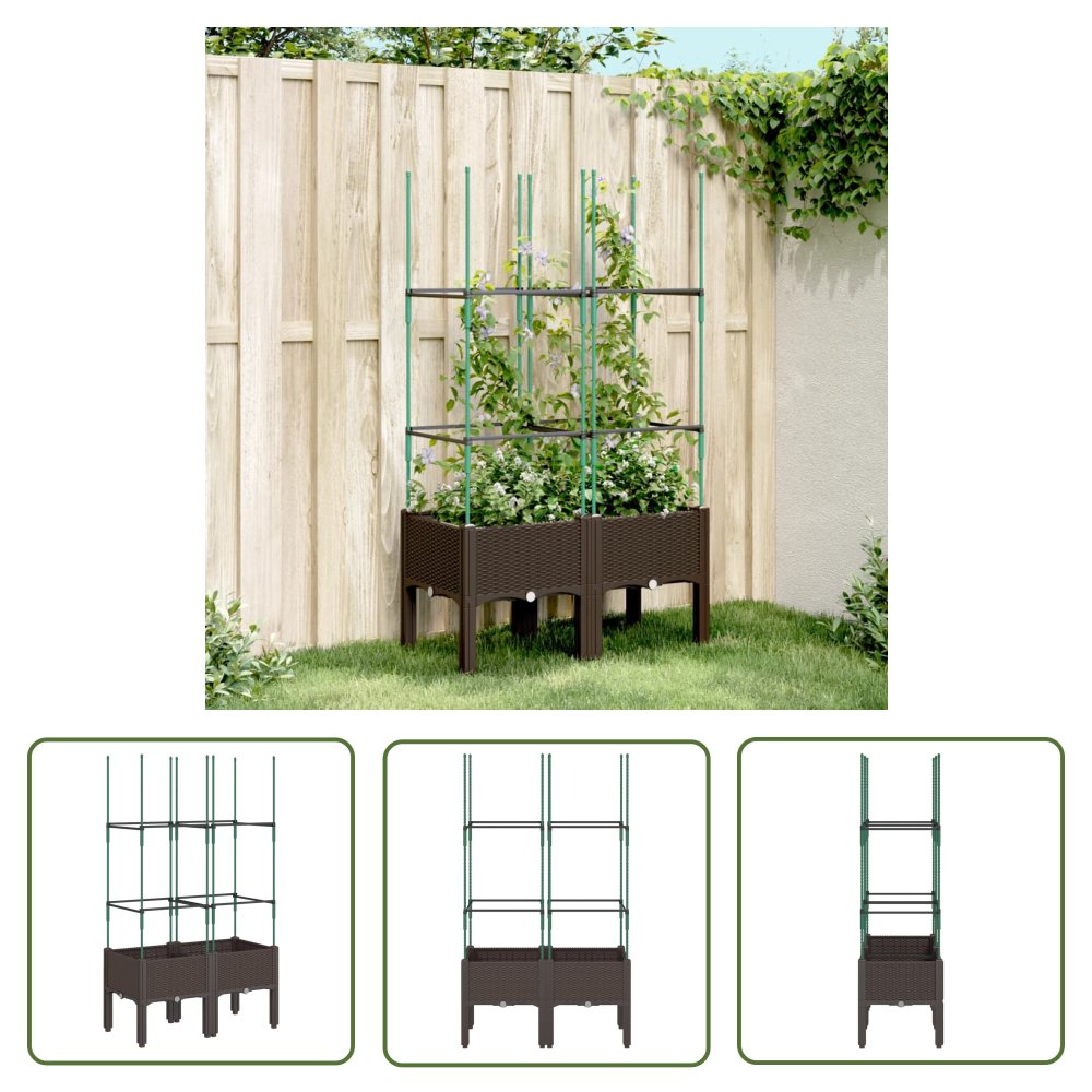 The Living Store Donica ogrodowa z kratką - brązowa - 80x40x142 -5 cm - PP - Skrzynia Na Rośliny
