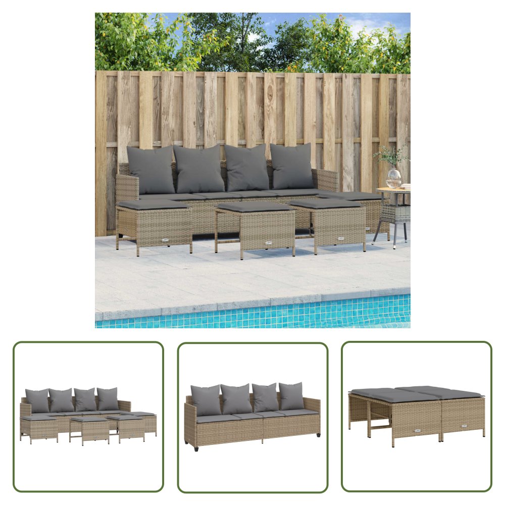The Living Store 5-cz. zestaw mebli ogrodowych z poduszkami - beżowy - polirattan - Sofa Ogrodowa