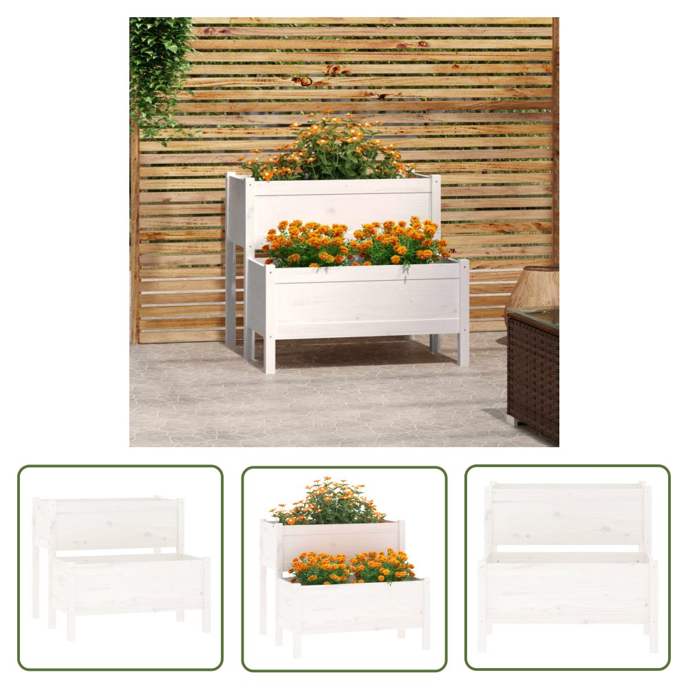 The Living Store Donica - biała - 84 -5x84x75 cm - lite drewno sosnowe - Donica Ogrodowa