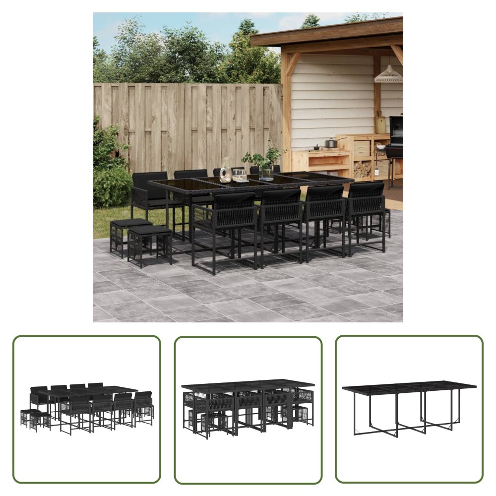 The Living Store 13-cz. zestaw mebli do ogrodu - poduszki - czarny - rattan PE - Meble Ogrodowe