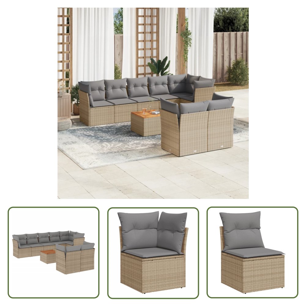 The Living Store 9-cz. zestaw mebli ogrodowych z poduszkami - mieszany beż - Sofa Ogrodowa