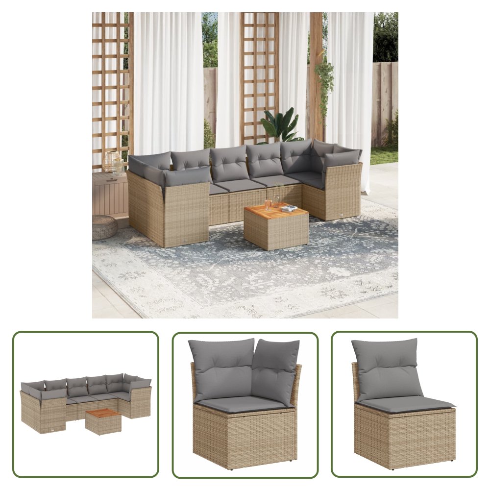 The Living Store 8-cz. zestaw mebli ogrodowych z poduszkami - mieszany beż - Sofa Ogrodowa