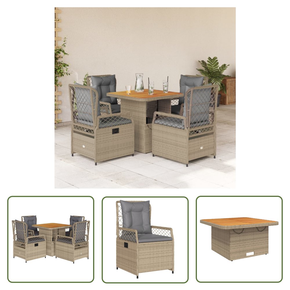The Living Store 5-cz. zestaw mebli ogrodowych z poduszkami - beżowy - polirattan - Meble Ogrodowe