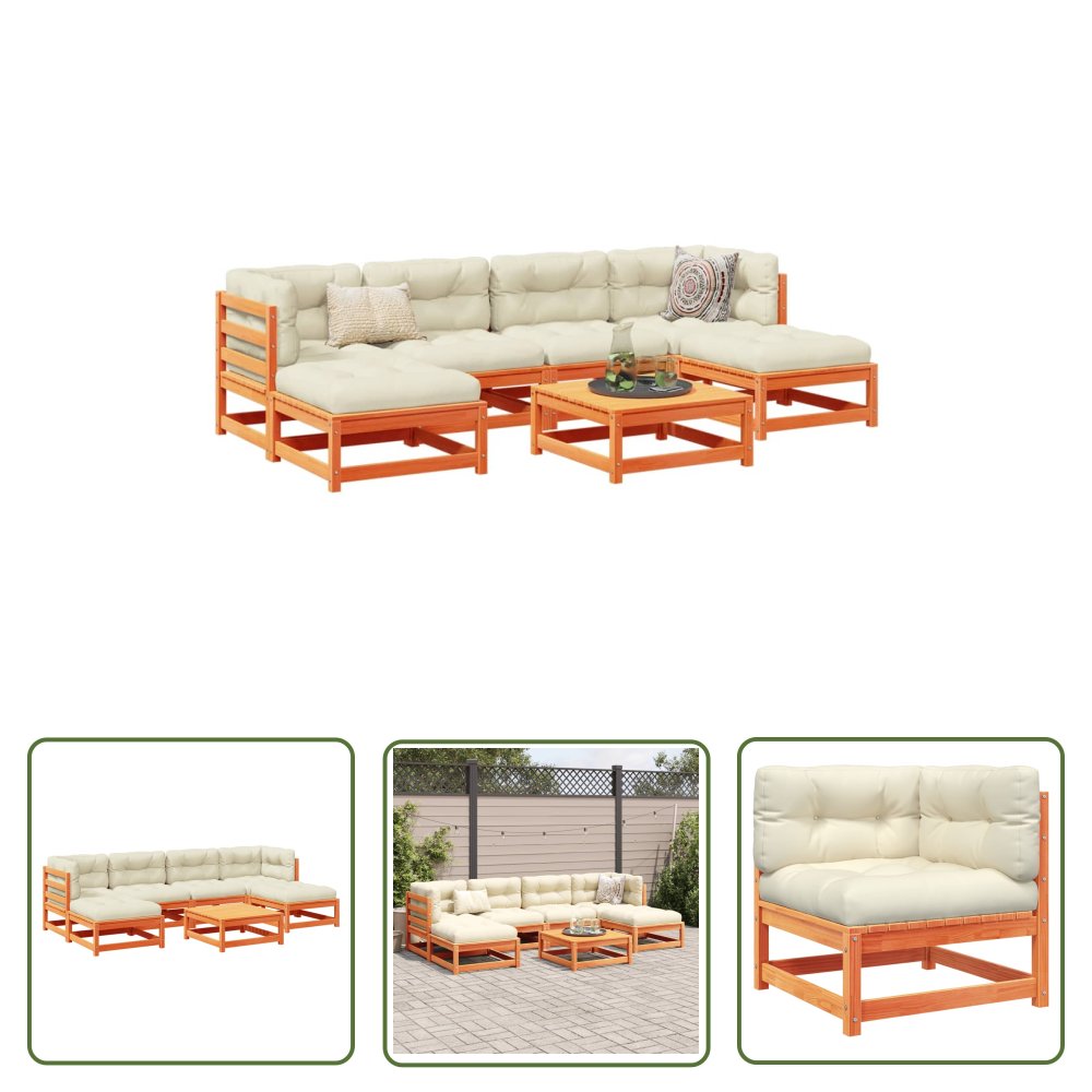 The Living Store 7-cz zestaw wypoczynkowy do ogrodu - z poduszkami - woskowy brąz - Zestaw Wypoczynkowy Do Ogrodu