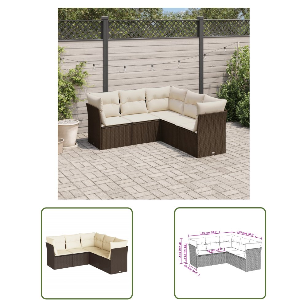 The Living Store 5-cz. zestaw mebli ogrodowych z poduszkami - brązowy - polirattan - Sofa Ogrodowa