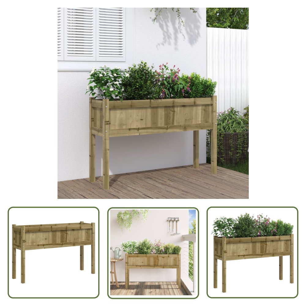 The Living Store Donica ogrodowa na nogach - 110x31x70 cm - impregnowane drewno - Doniczka