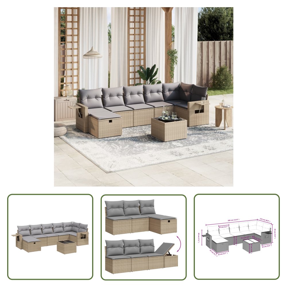 The Living Store 8-cz. zestaw mebli ogrodowych z poduszkami - mieszany beż - Sofa Ogrodowa