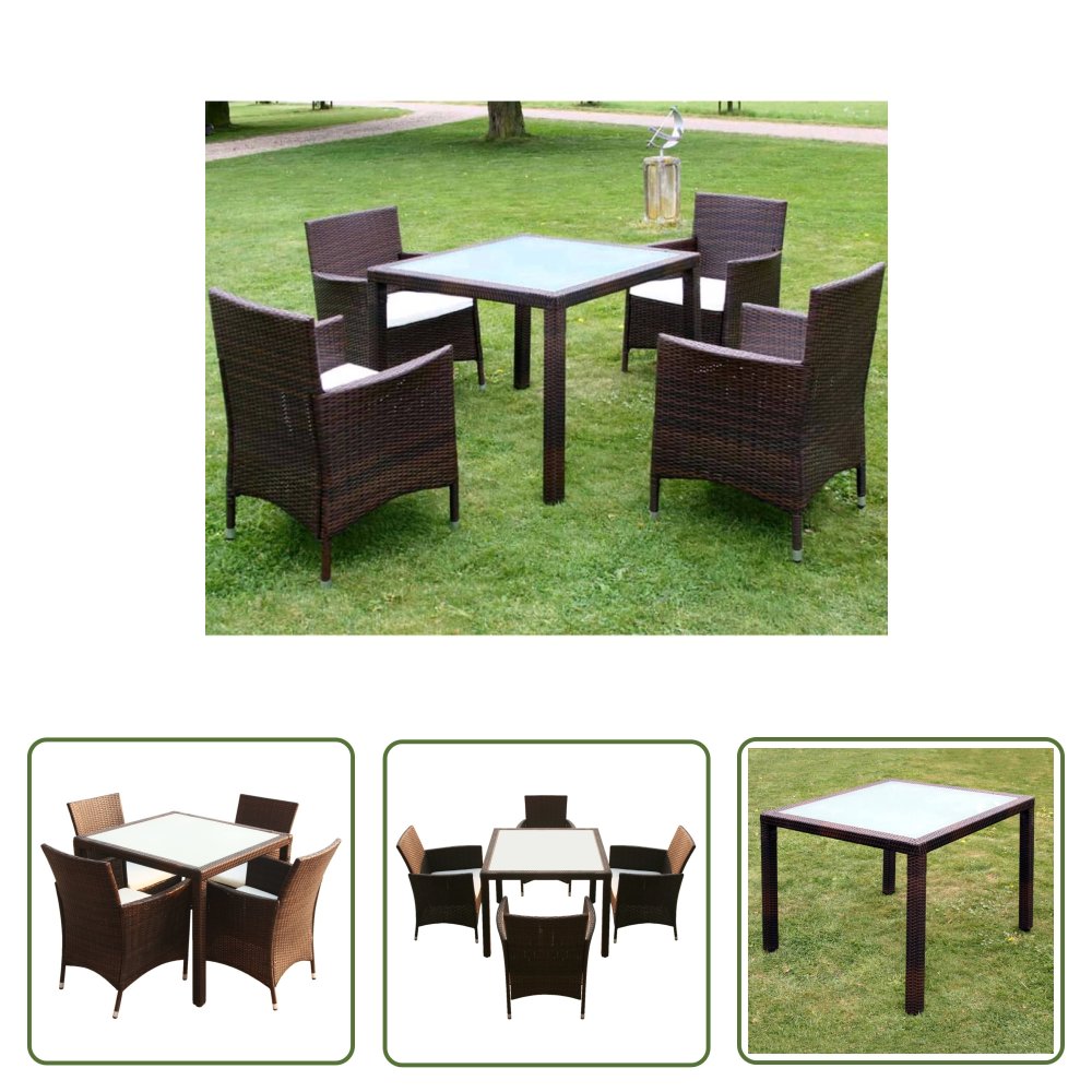 The Living Store 5-cz. zestaw mebli ogrodowych z poduszkami - rattan PE - brązowy - Ogrodowy Stół I Krzesła
