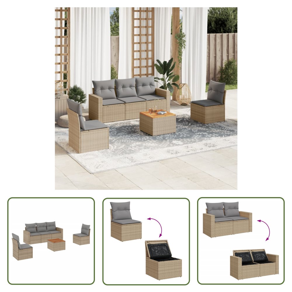 The Living Store 6-cz. zestaw mebli ogrodowych z poduszkami - mieszany beż - Sofa Ogrodowa