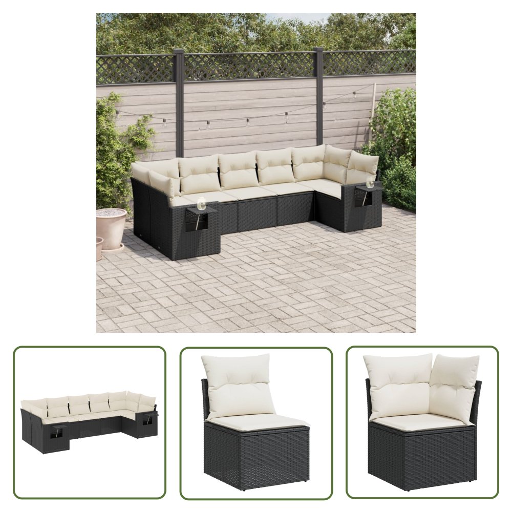 The Living Store 7-cz. zestaw wypoczynkowy do ogrodu - z poduszkami - czarny - Sofa Ogrodowa