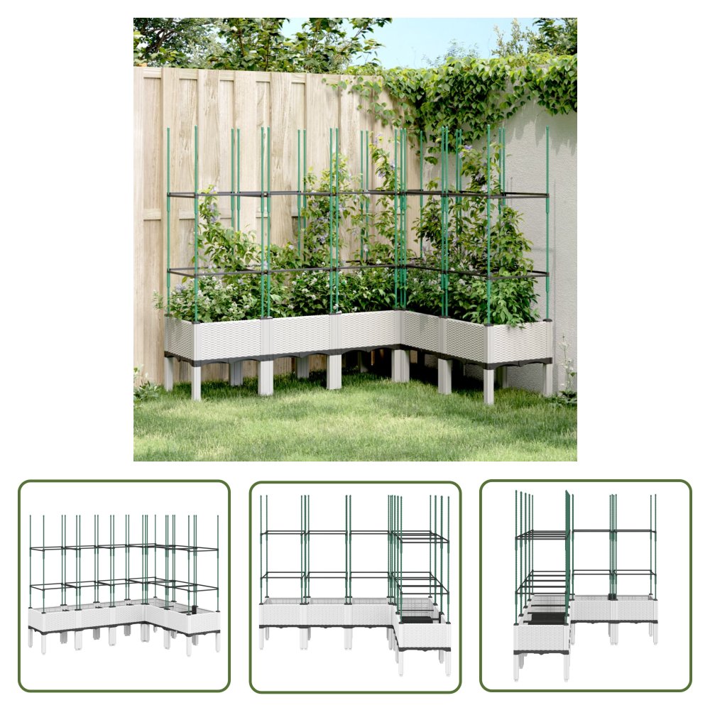 The Living Store Donica ogrodowa z kratką - biała - 160x120x142 -5 cm - PP - Skrzynia Na Rośliny