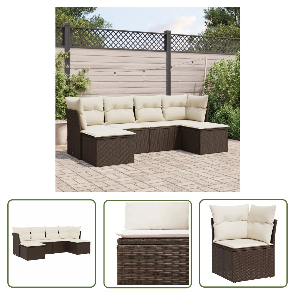 The Living Store 6-cz. zestaw wypoczynkowy do ogrodu - z poduszkami - brązowy - Sofa Ogrodowa