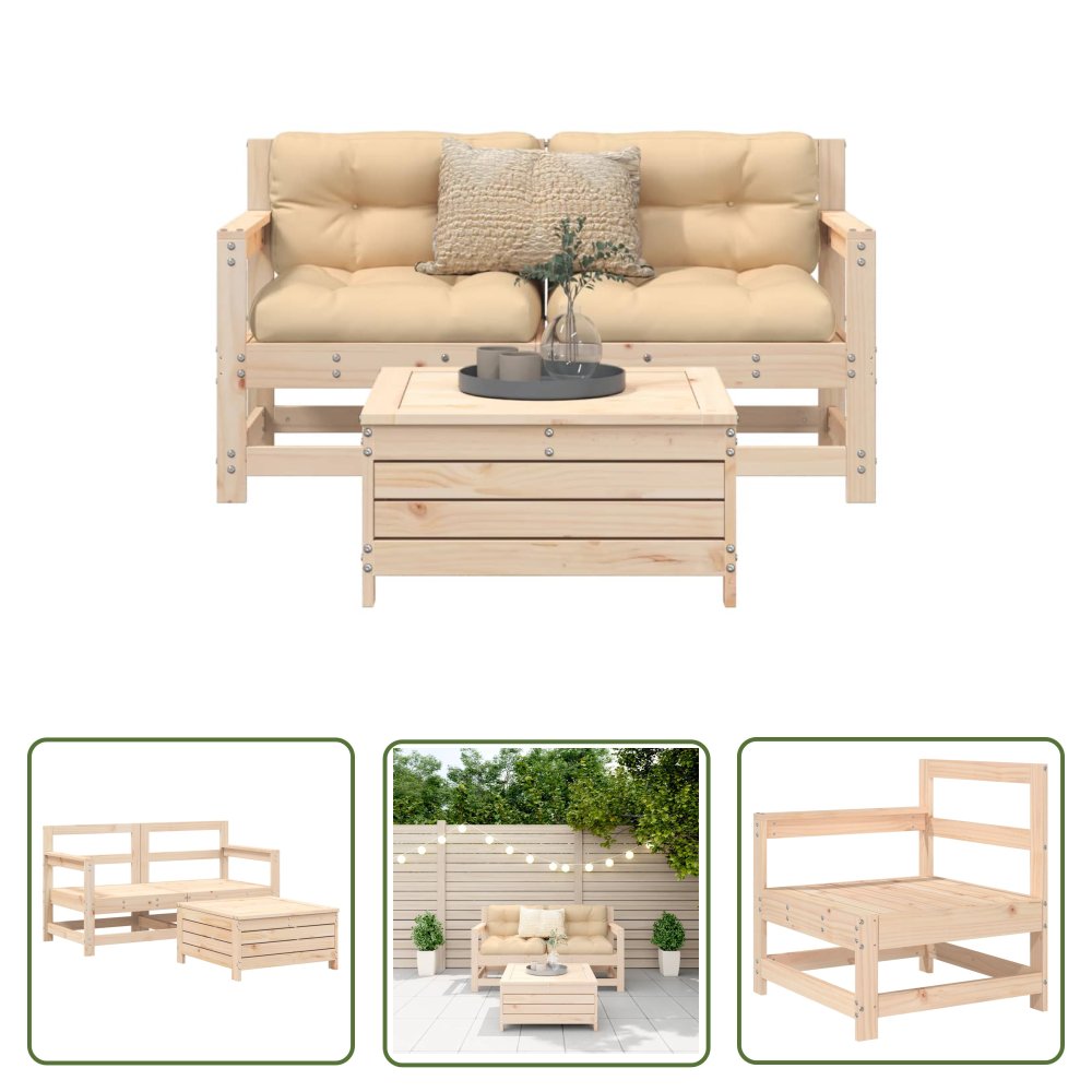 The Living Store 3-cz. zestaw mebli ogrodowych - lite drewno sosnowe - Zestaw Wypoczynkowy Do Ogrodu