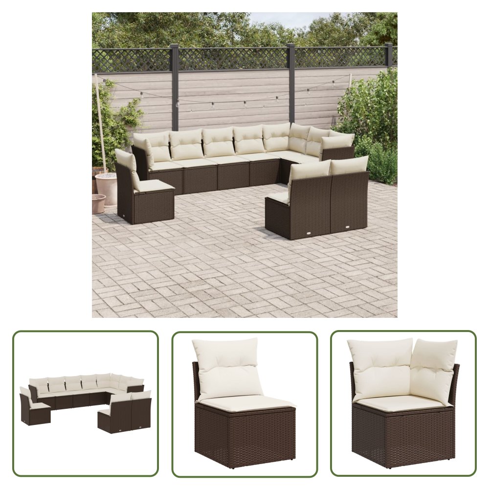 The Living Store 10-cz. zestaw mebli ogrodowych z poduszkami - brązowy polirattan - Sofa Ogrodowa
