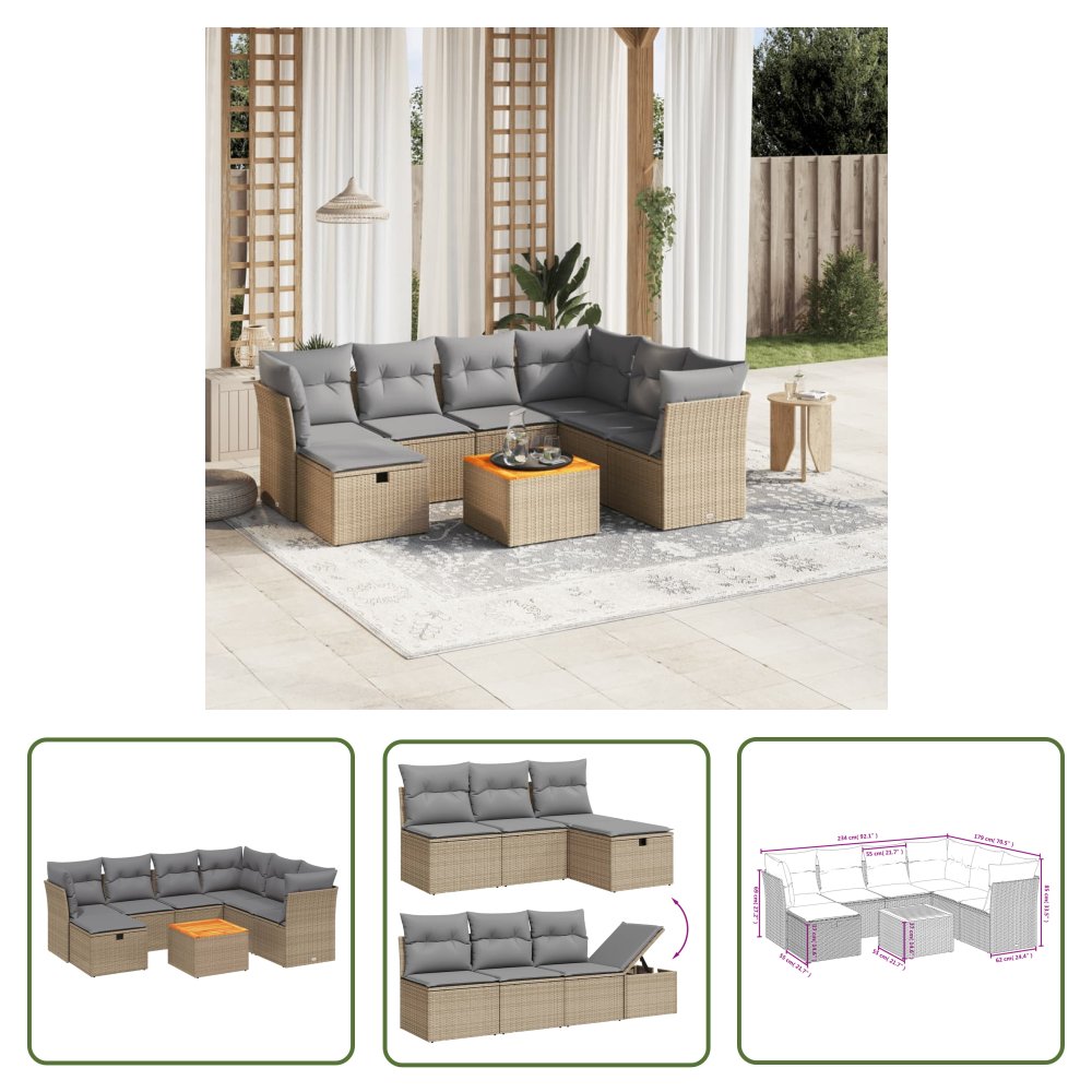 The Living Store 8-cz. zestaw mebli ogrodowych z poduszkami - mieszany beż - Sofa Ogrodowa