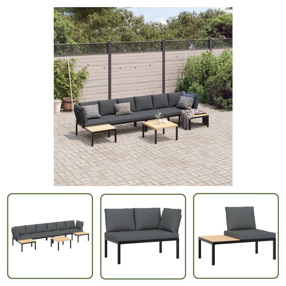 The Living Store 5-cz. zestaw mebli do ogrodu - z poduszkami - czarne aluminium - Zestaw Wypoczynkowy Do Ogrodu