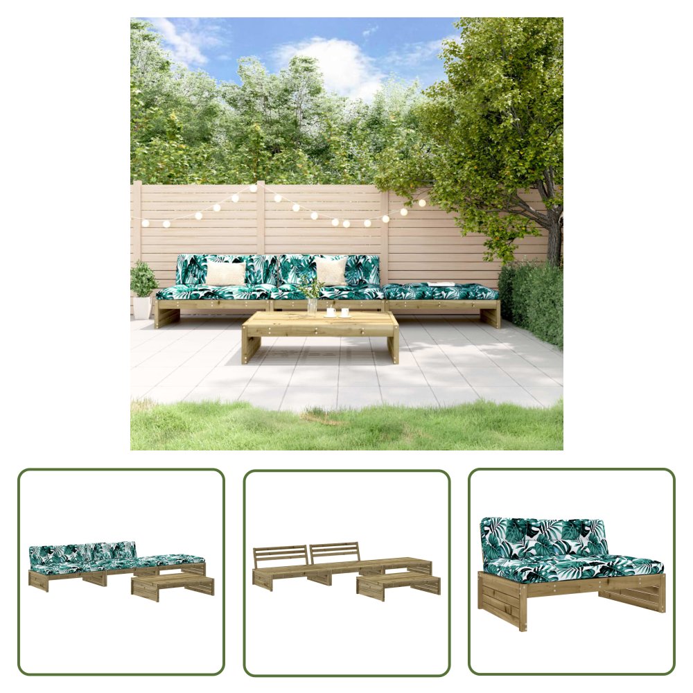 The Living Store 4-cz. zestaw mebli do ogrodu - z poduszkami - impregnowana sosna - Meble Ogrodowe