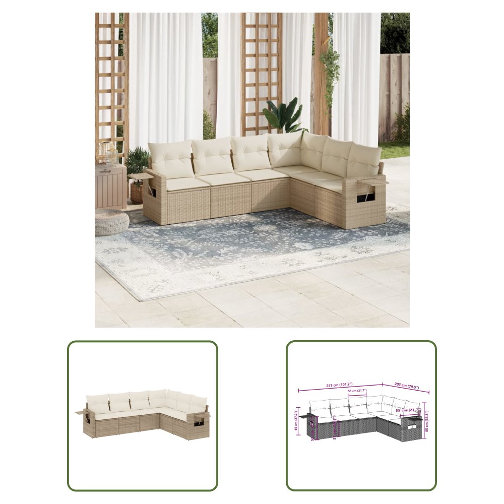 The Living Store 6-cz. zestaw mebli ogrodowych z poduszkami - beżowy - polirattan - Sofa Ogrodowa