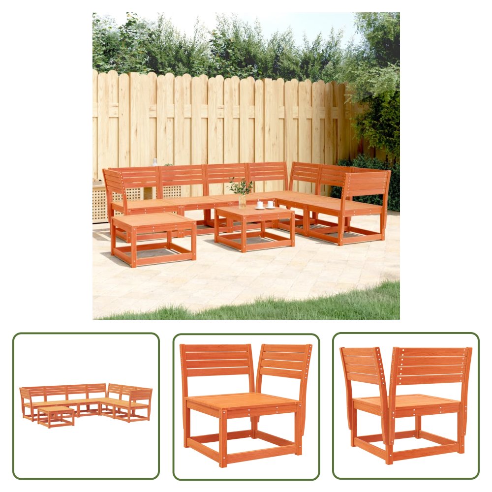 The Living Store 7-cz. zestaw mebli ogrodowych - woskowy brąz - drewno sosnowe - Zestaw Wypoczynkowy Do Ogrodu